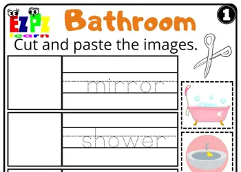 Bathroom Cut and Paste Worksheet for Kids K5 and ESL Free PDF Download Set 1